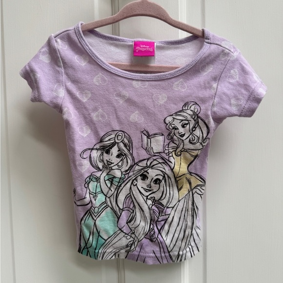 Disney 3T Girls Princess Belle Rapunzel Jasmine Purple Short Sleeve Pajama Top - Picture 1 of 7